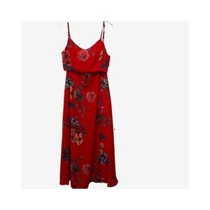 Lulus Red Floral Bloom with a View Two Piece Wrap Dress Sz S Poly Blend